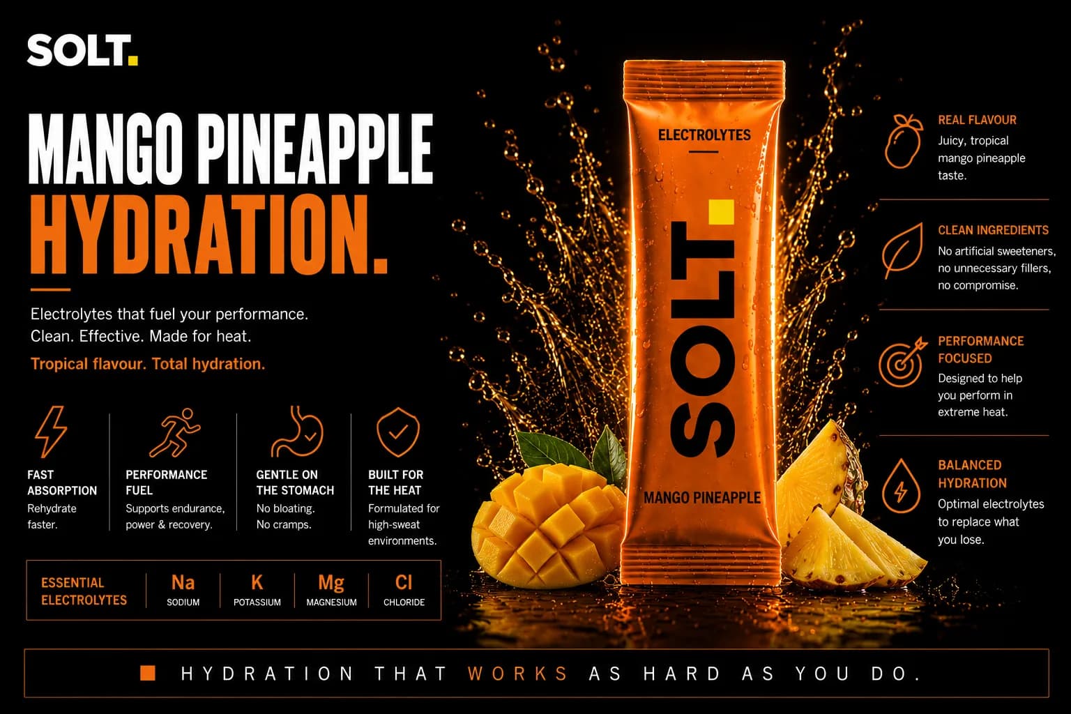 SOLT Mango Pineapple, Tropical. Juicy. Built for heat.